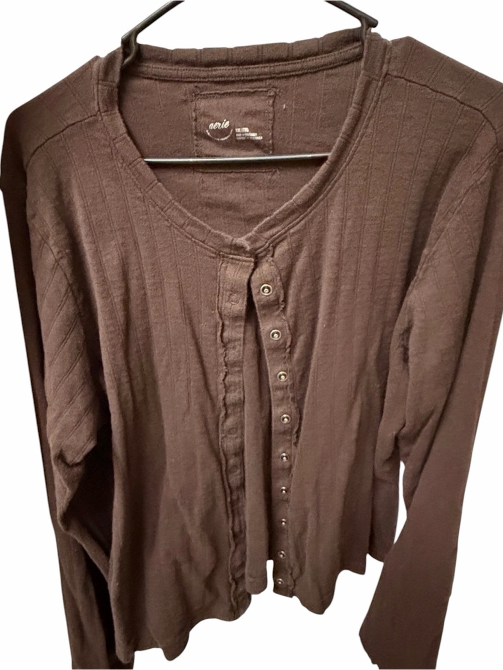 aerie Brown Ribbed Button-Front Long Sleeve Top